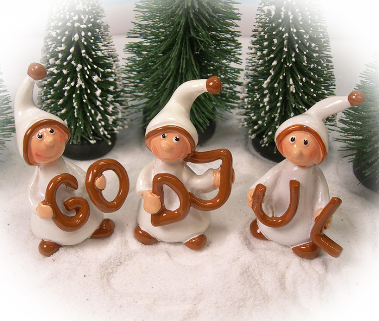 "God Jul" nissar i vitt och brunt
