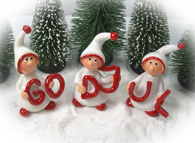 "God Jul" nissar i vitt och rött