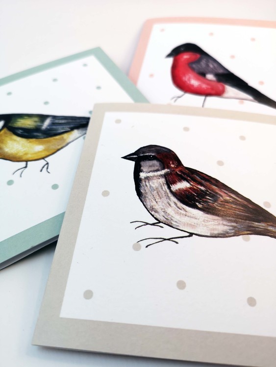 Dubbla kort med fåglar