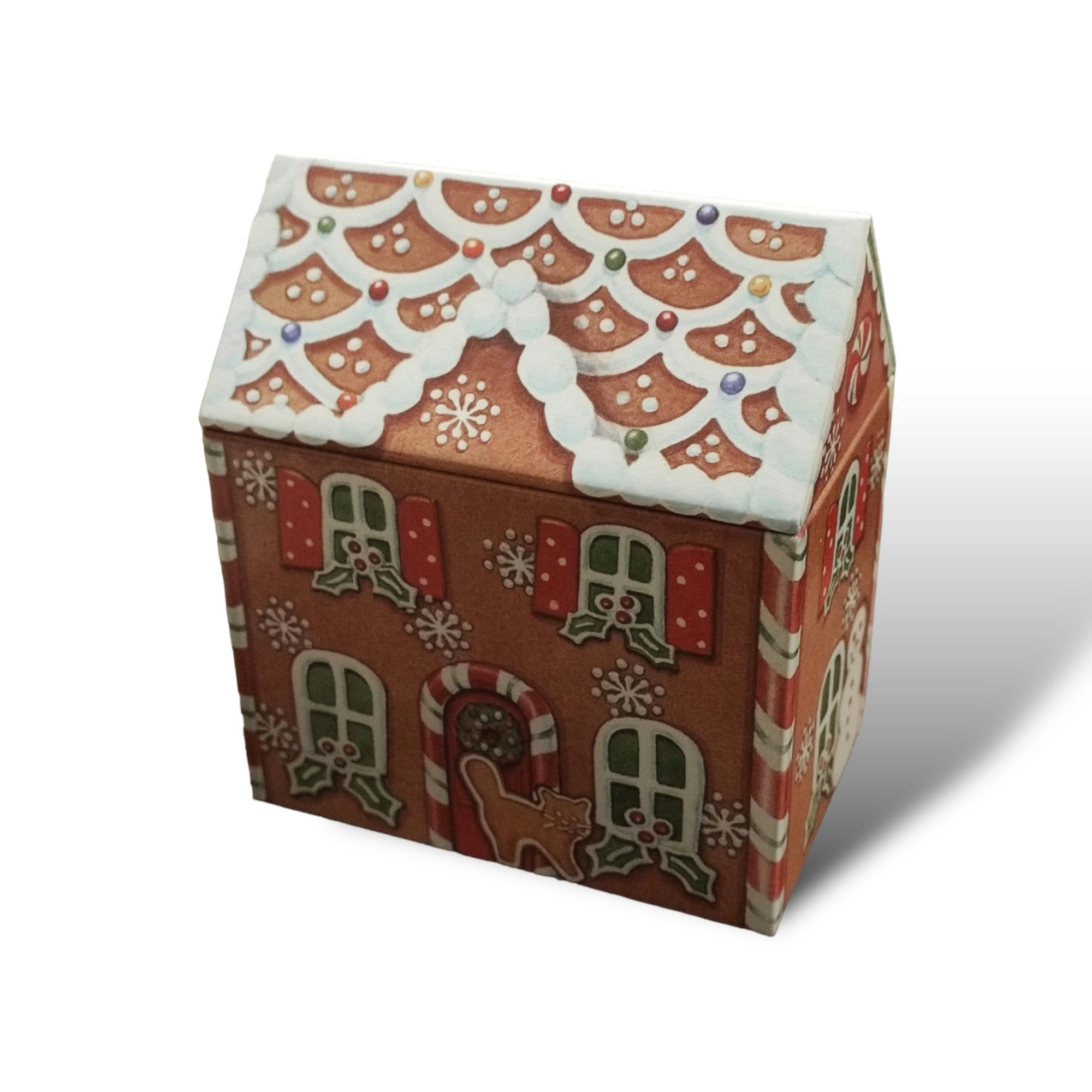 Liten plåtburk, pepparkakshus