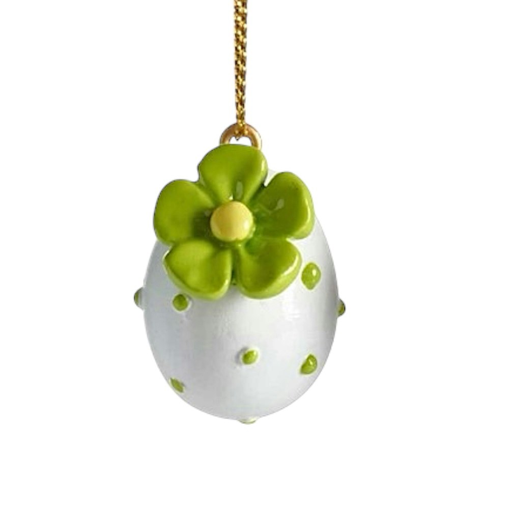 Ägg att hänga, vitt med grön blomma