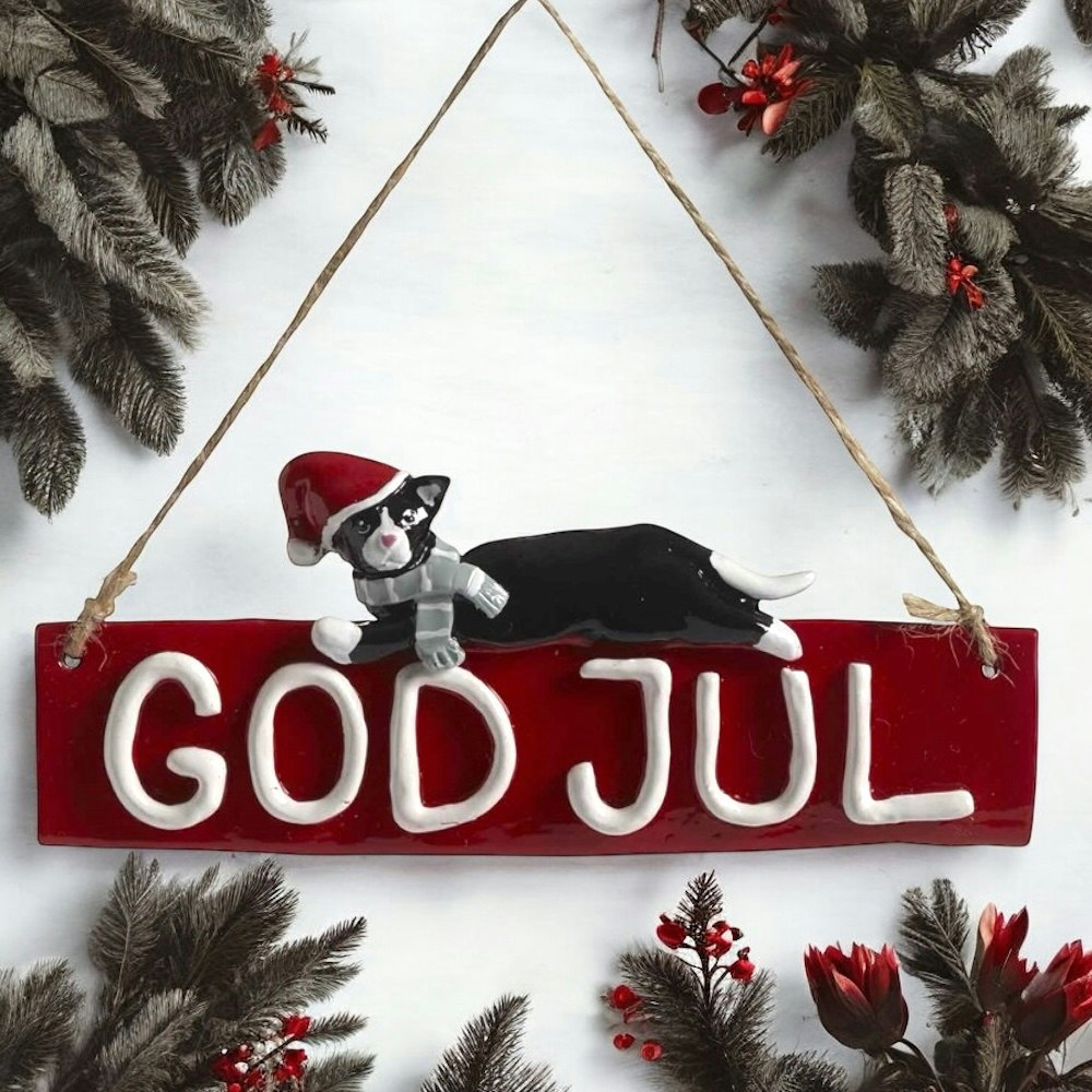 GOD JUL-skylt katten Dolly