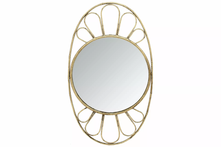 Spegel Oval Metall Bambu Mässing