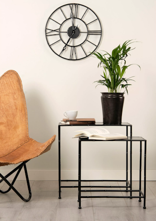 Klocka Metall Bambu Svart