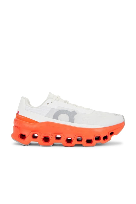 On Cloudmonster White / Flame - Dam