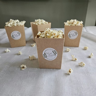 Popcornbägare & Stickers bröllop (valfri design)