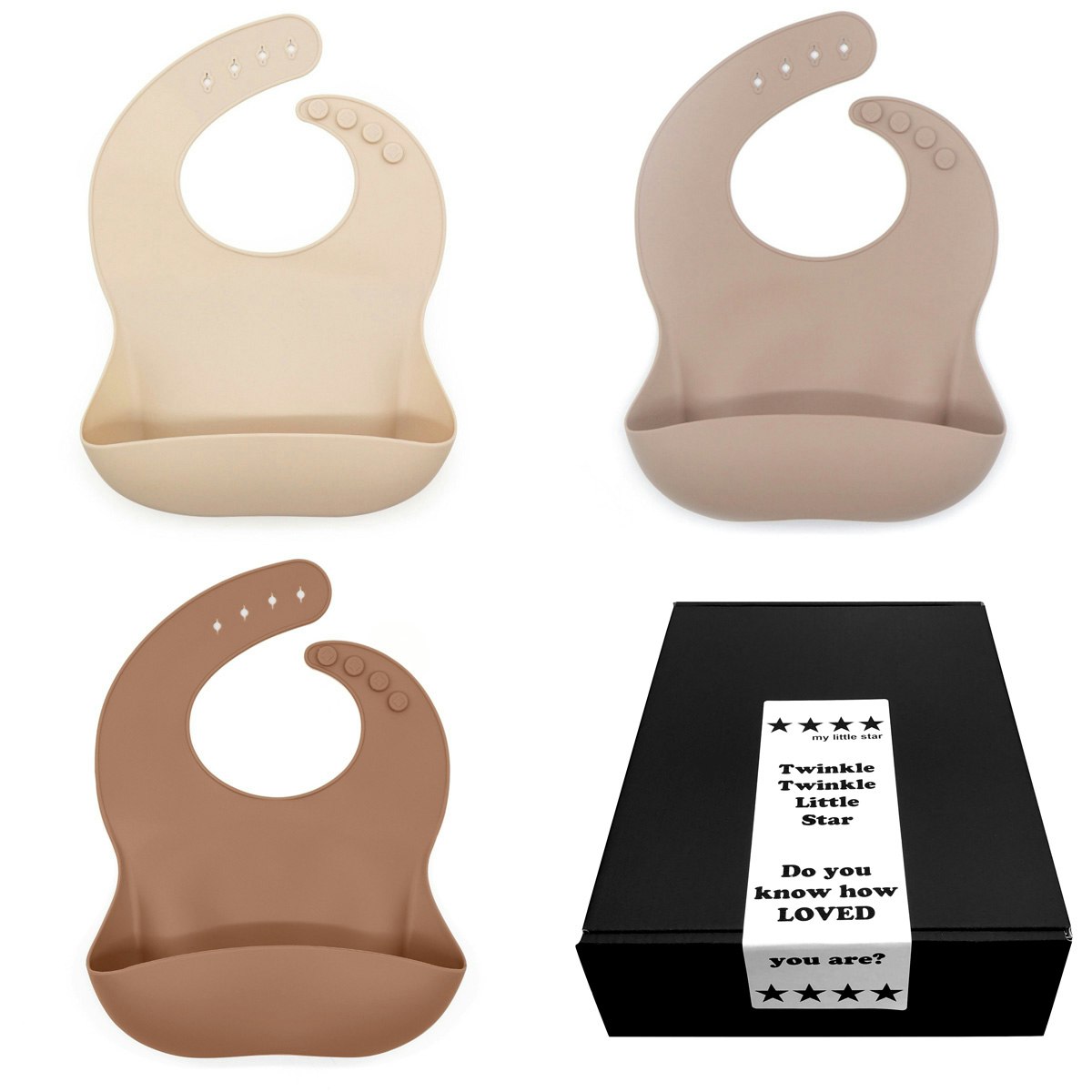 Doppresent till pojke - Haklapp 3-pack Beige, Kaki & Pecan