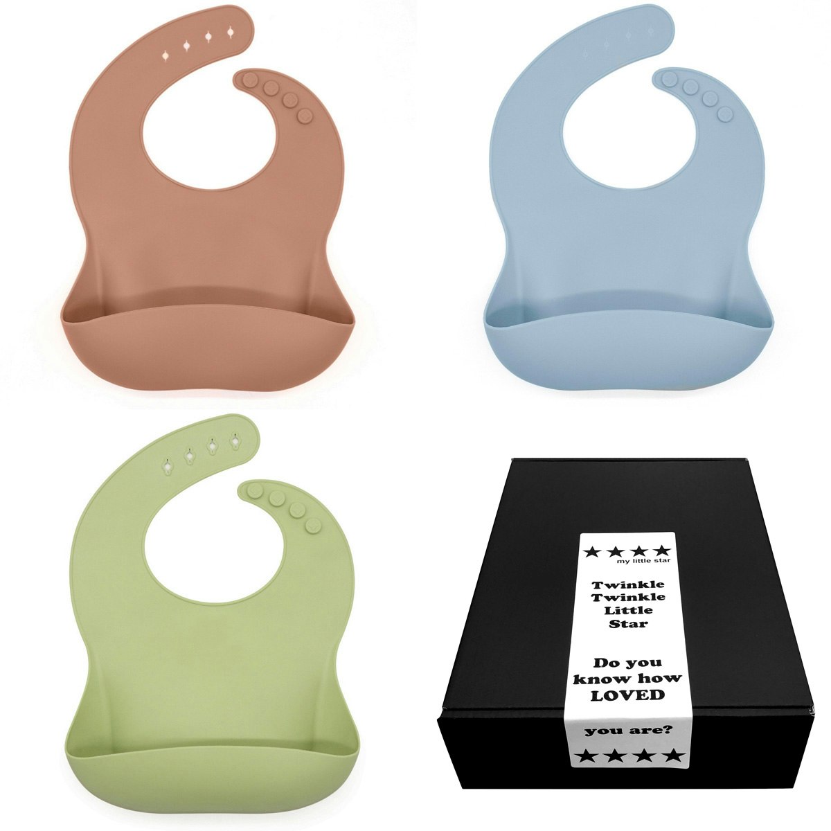 Doppresent pojke - Haklapp Latte, Dusty Blue & Green