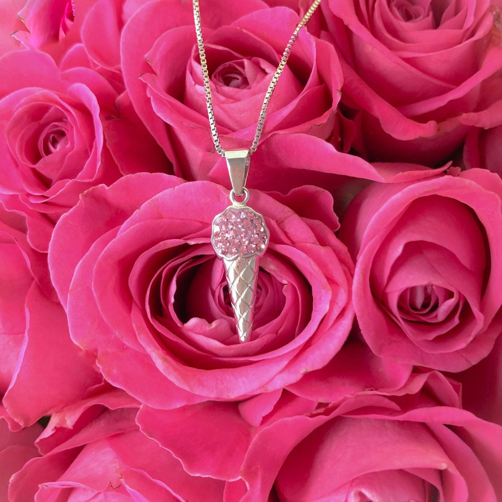 Doppresent flicka -  Silverhalsband GLASSTRUT ROSA