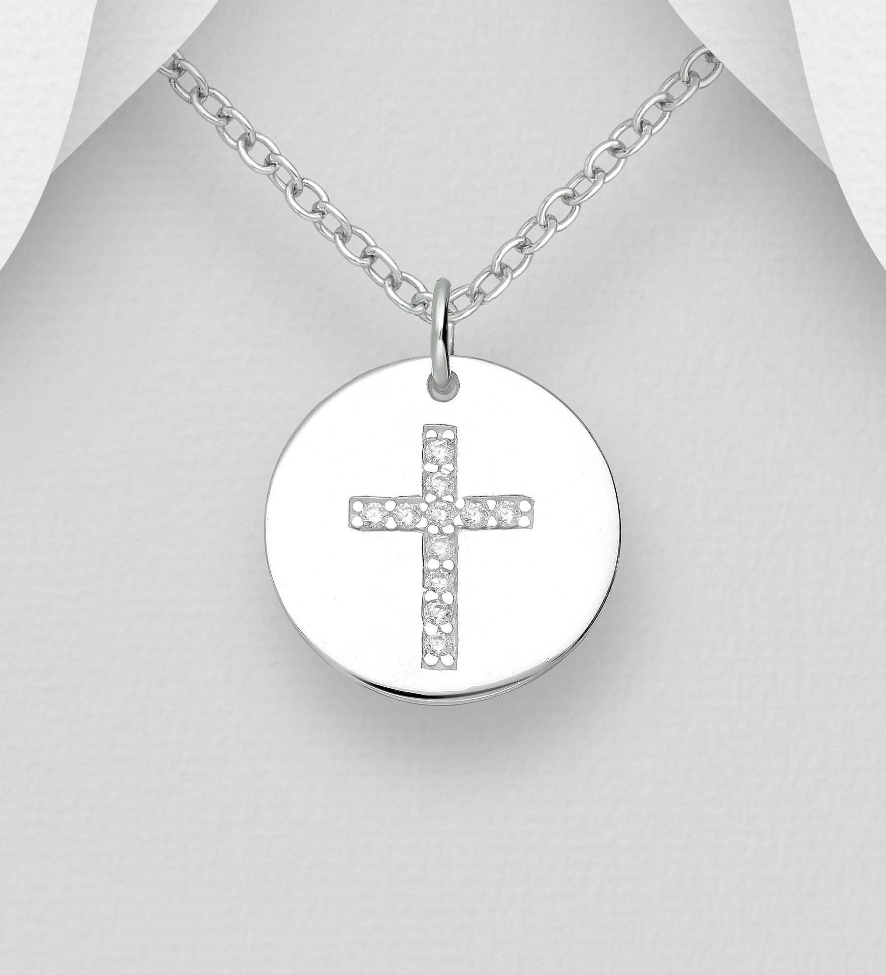 Doppresent pojke - Halsband med kors - rund platta i äkta sterling silver