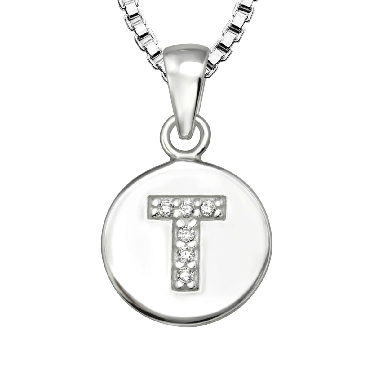 Halsband till pojke med berlock bokstav T i äkta 925 sterling silver