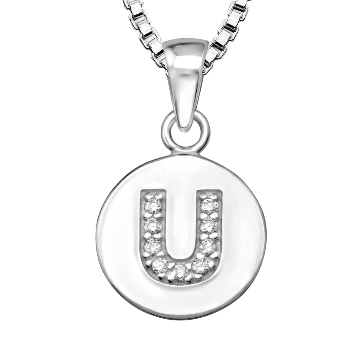 Halsband till pojke med berlock bokstav U i äkta 925 sterling silver