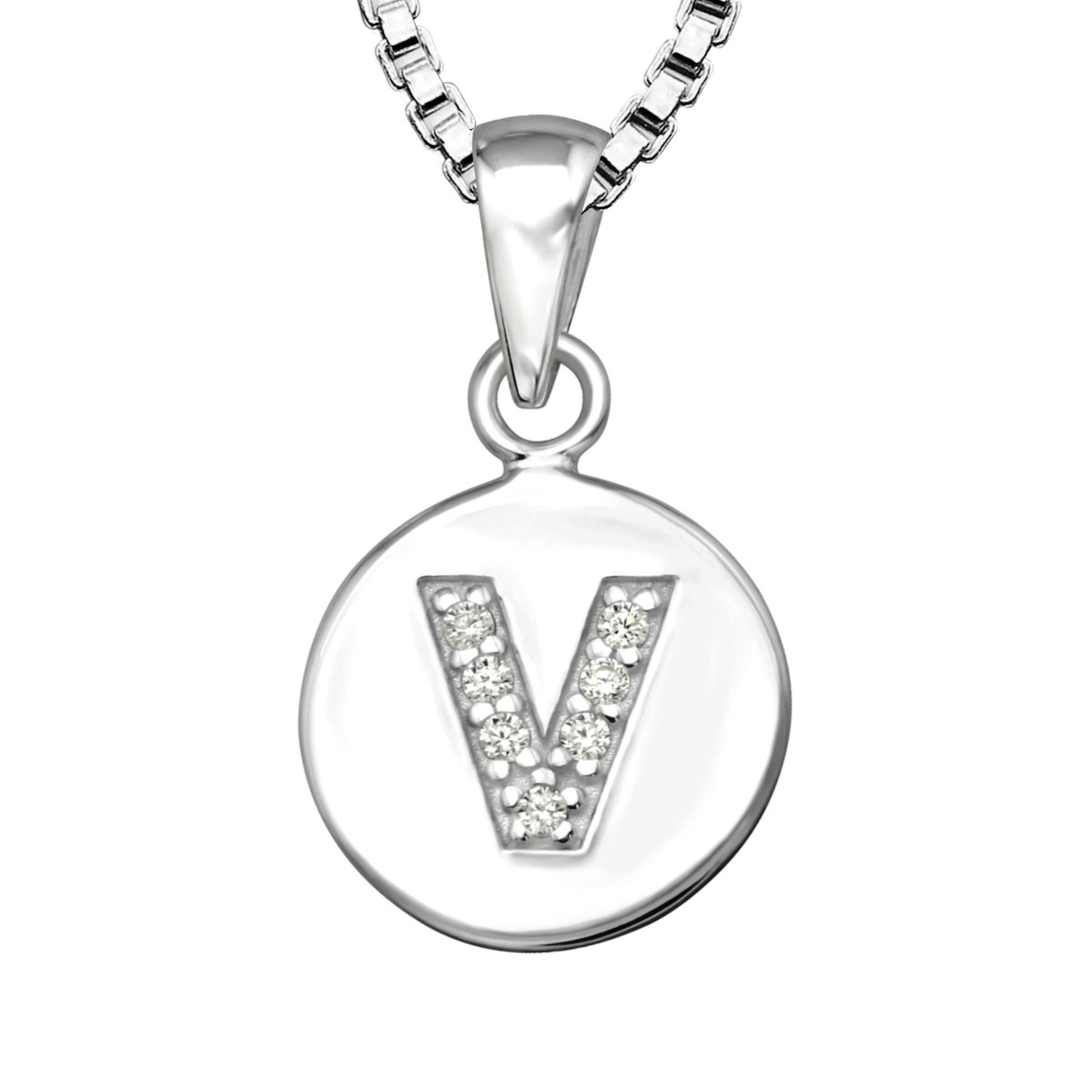 Halsband till pojke med berlock bokstav V i äkta 925 sterling silver