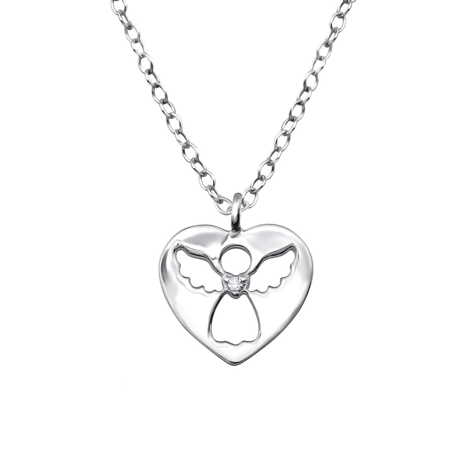 Doppresent flicka - dopsmycke Hjärta med Ängel i äkta 925 sterling silver - söt dopgåva Skyddsängel