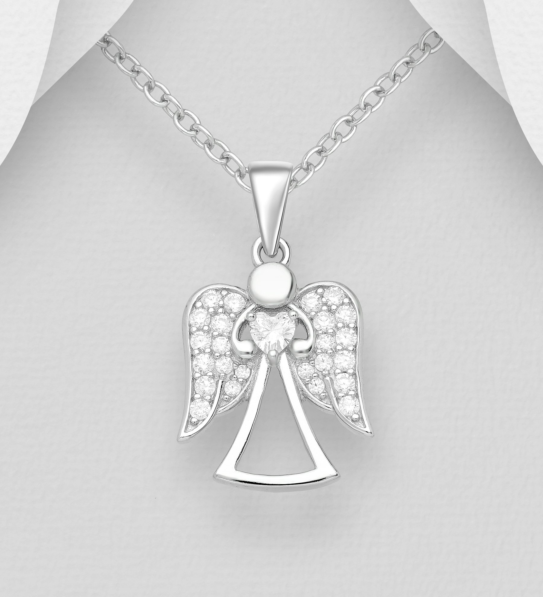 Doppresent flicka - dopsmycke Ängel som håller i hjärta - söt dopgåva Skyddsängel i äkta 925 sterling silver