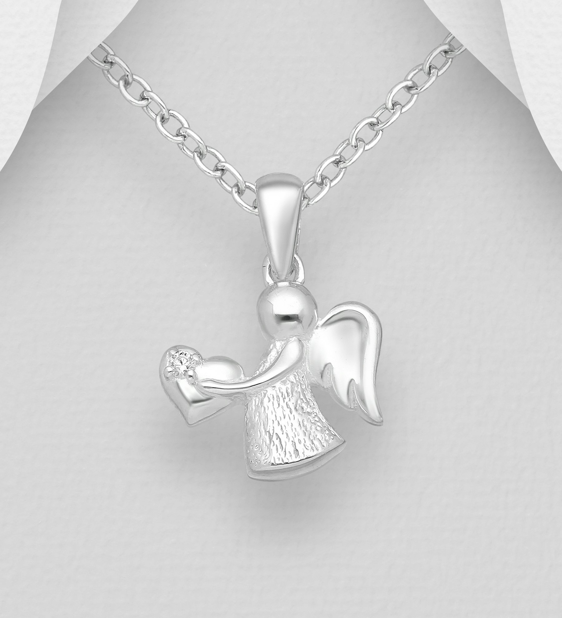 Dopsmycke flicka - söt Skyddsängel i rent äkta 925 sterling silver med hjärta - doppresent flicka Ängel