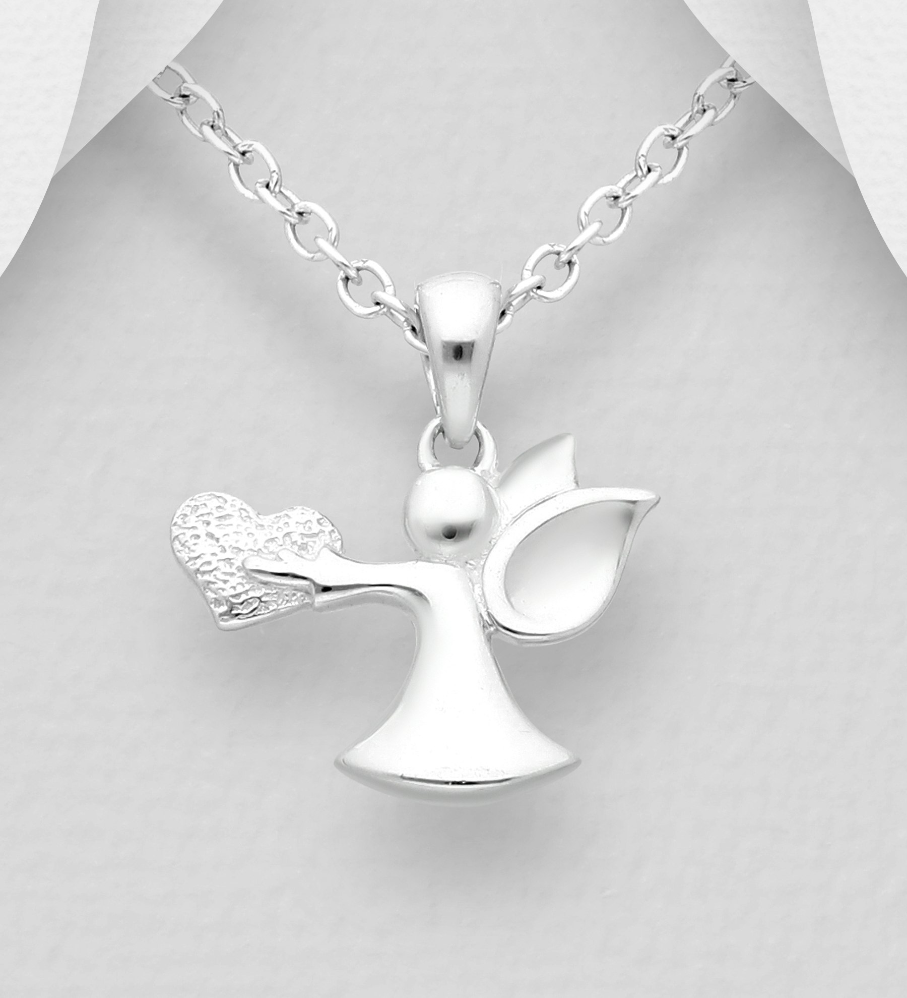 Doppresent flicka -  söt Ängel som sträcker fram ett hjärta - dopgåva Skyddsängel i äkta 925 sterling silver