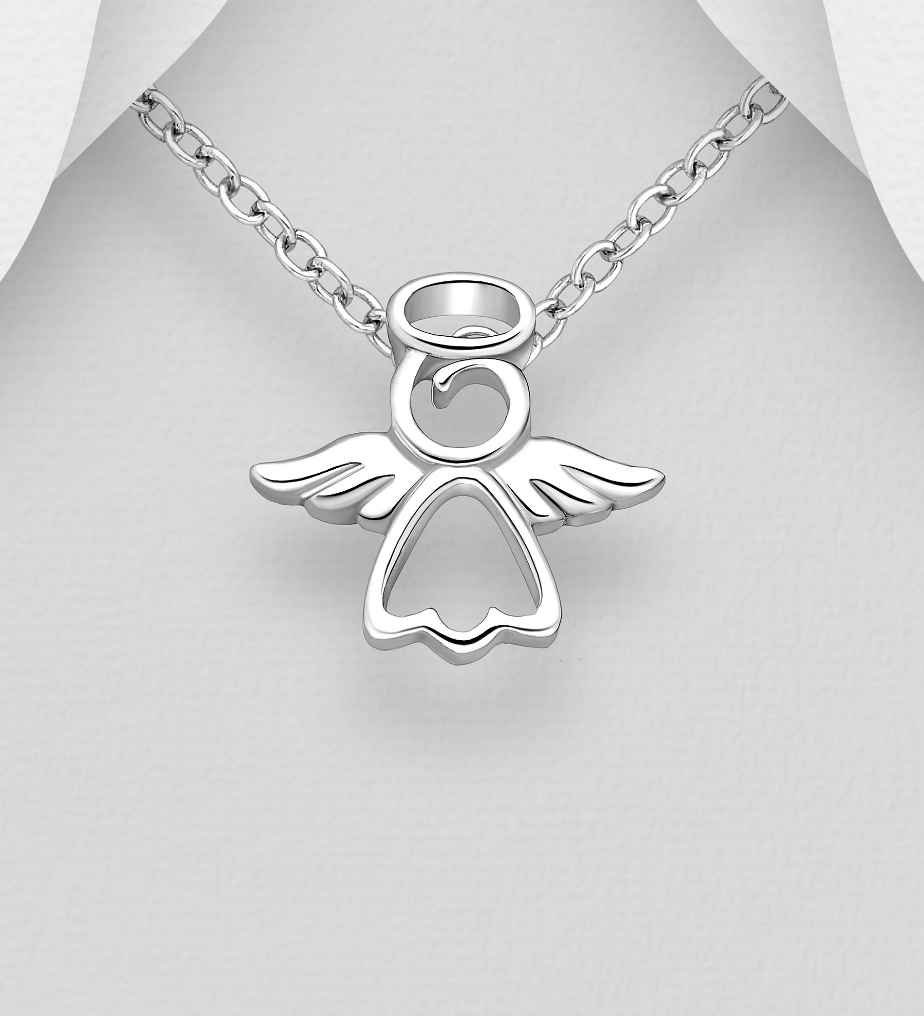 Doppresent flicka - söt Ängel i äkta 925 sterling silver med gloria - dopsmycke Skyddsängel