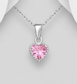 Doppresent flicka - Barnhalsband Rosa Hjärta i äkta silver