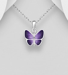 Doppresent flicka - Barnhalsband i silver - lila Fjäril