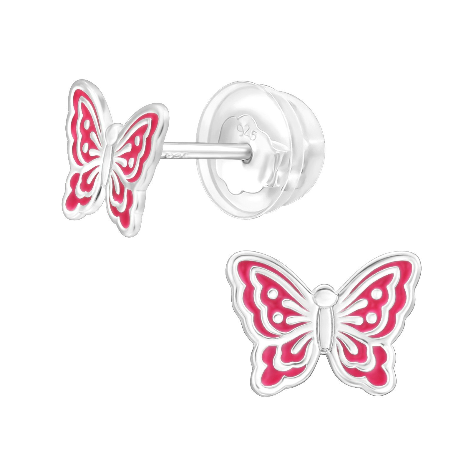 Barnörhängen Fjäril cerise - örhängen barn i äkta silver