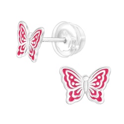 Barnörhängen Fjäril cerise - örhängen barn i äkta silver