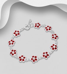 Armband till barn Röda Blommor - barnarmband i silver