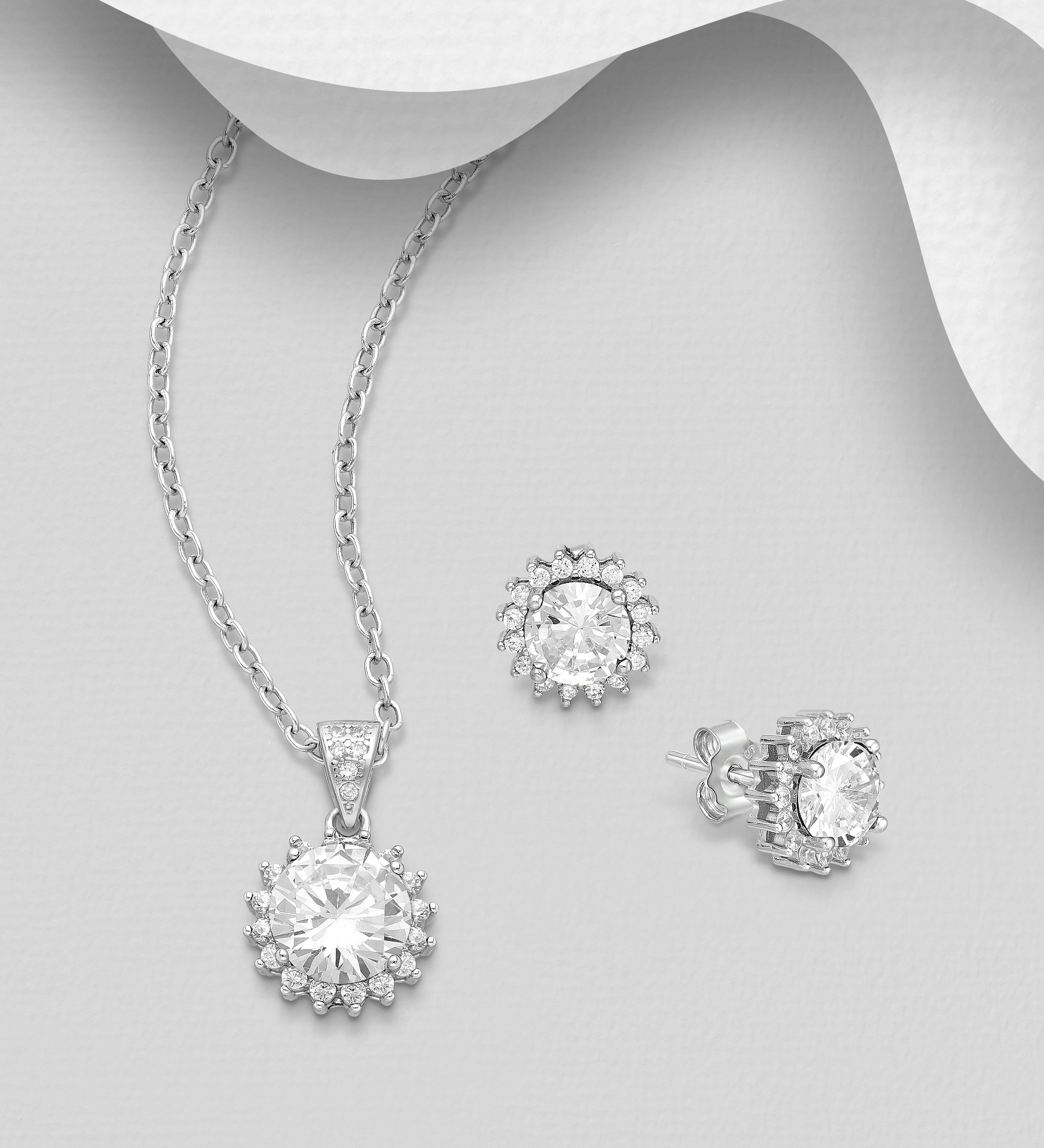 Julegavetips - Smykkesæt Rund Halo cubic zirkonia sten