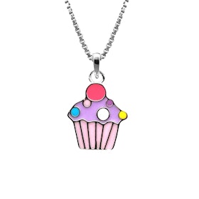 Doppresent flicka - halsband i silver med söt lila Cupcake