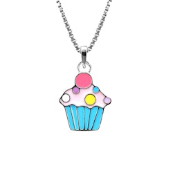 Doppresent flicka - halsband i silver med söt turkos Cupcake