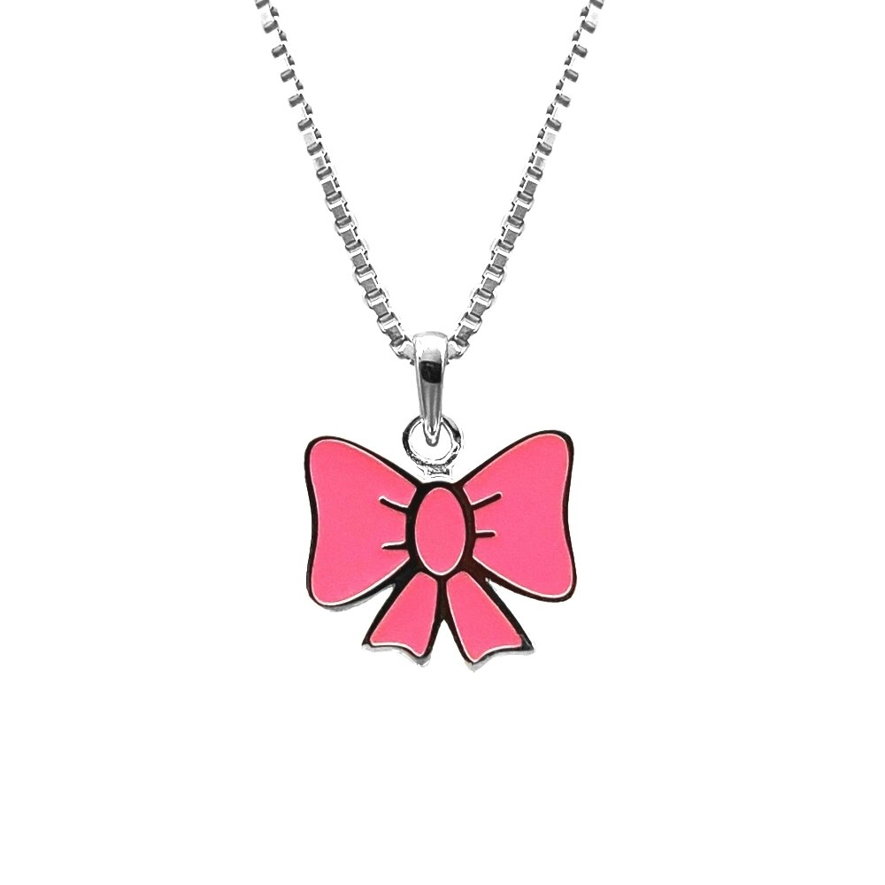 Doppresent flicka - halsband i silver med söt rosa Rosett