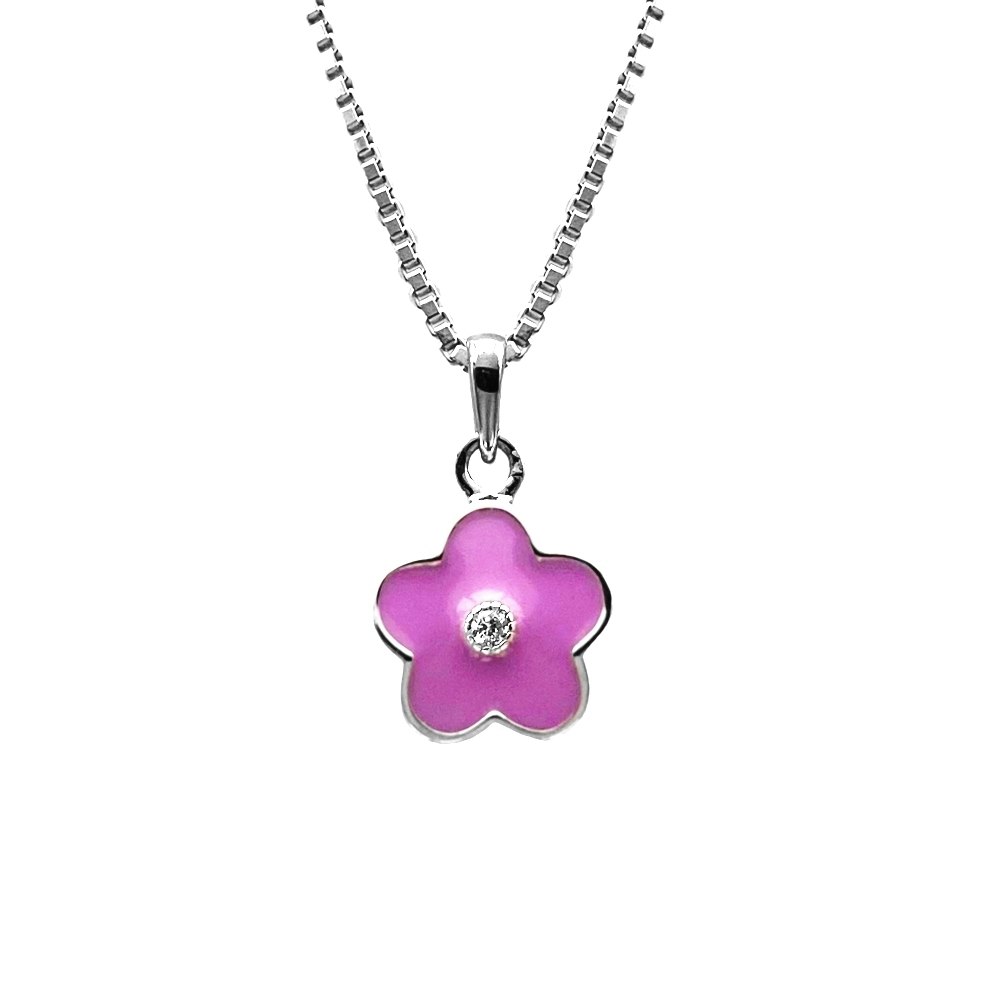 Doppresent flicka - halsband i silver med söt lila Blomma