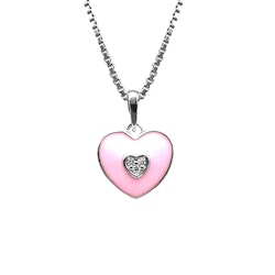 Doppresent flicka - halsband i silver  sött ljusrosa Hjärta