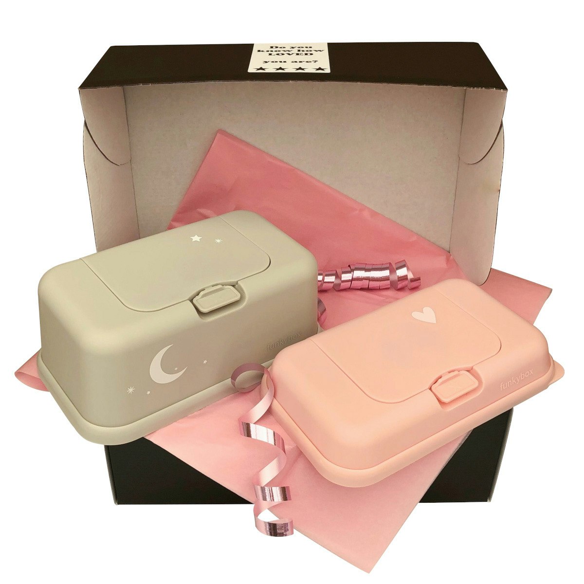 Funkybox present Kaki Måne & ToGo Pale Pink Heart, bebispresent, nyfödd, babyshower