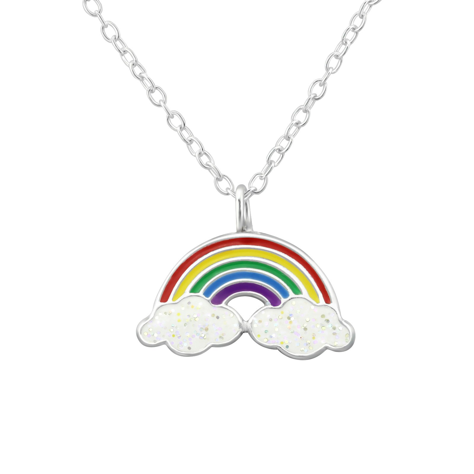 Barnhalsband Regnbåge på glittermoln - sött halsband till barn i äkta 925 sterling silver
