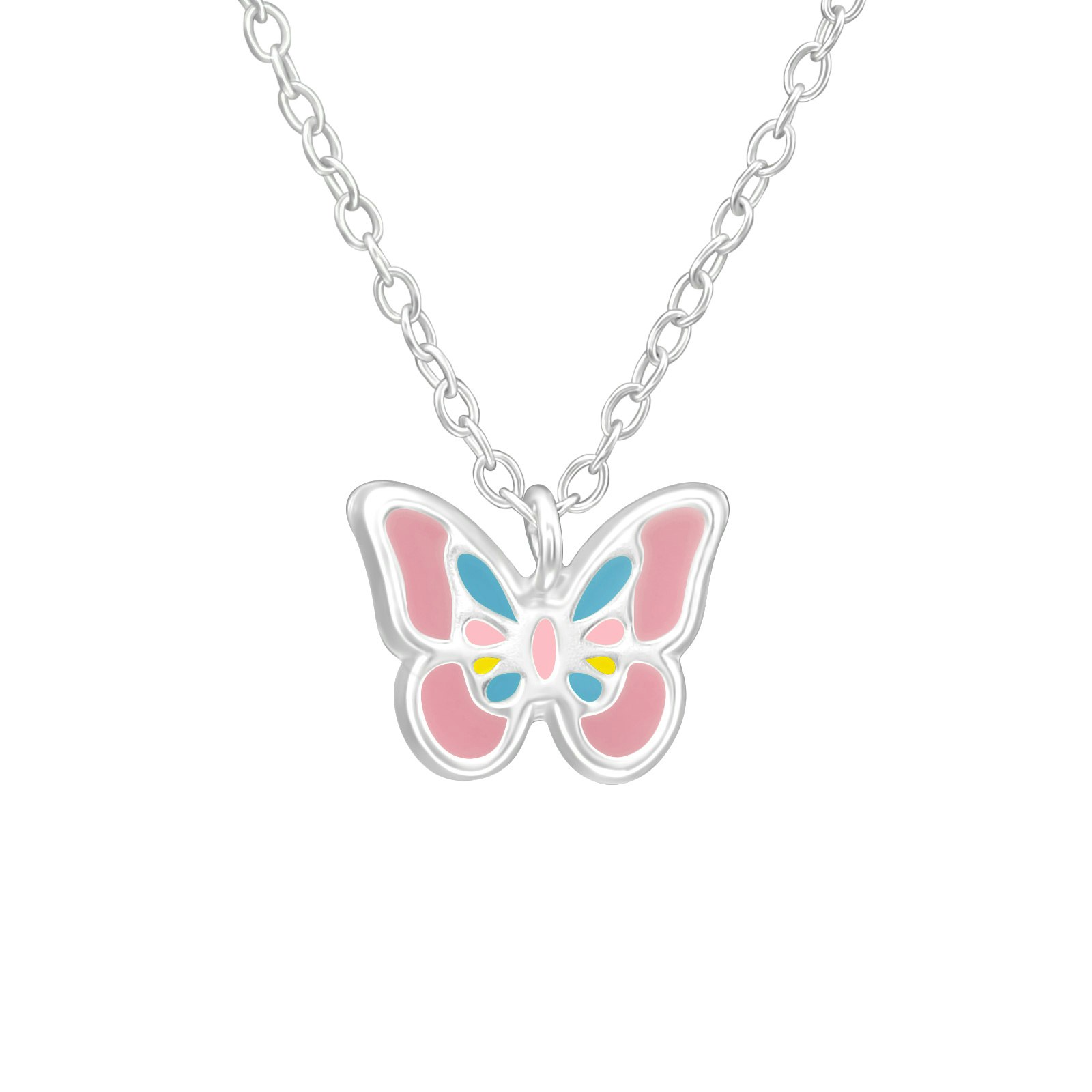 Barnhalsband Fjäril i pastellfärger - sött halsband till barn i äkta 925 sterling silver