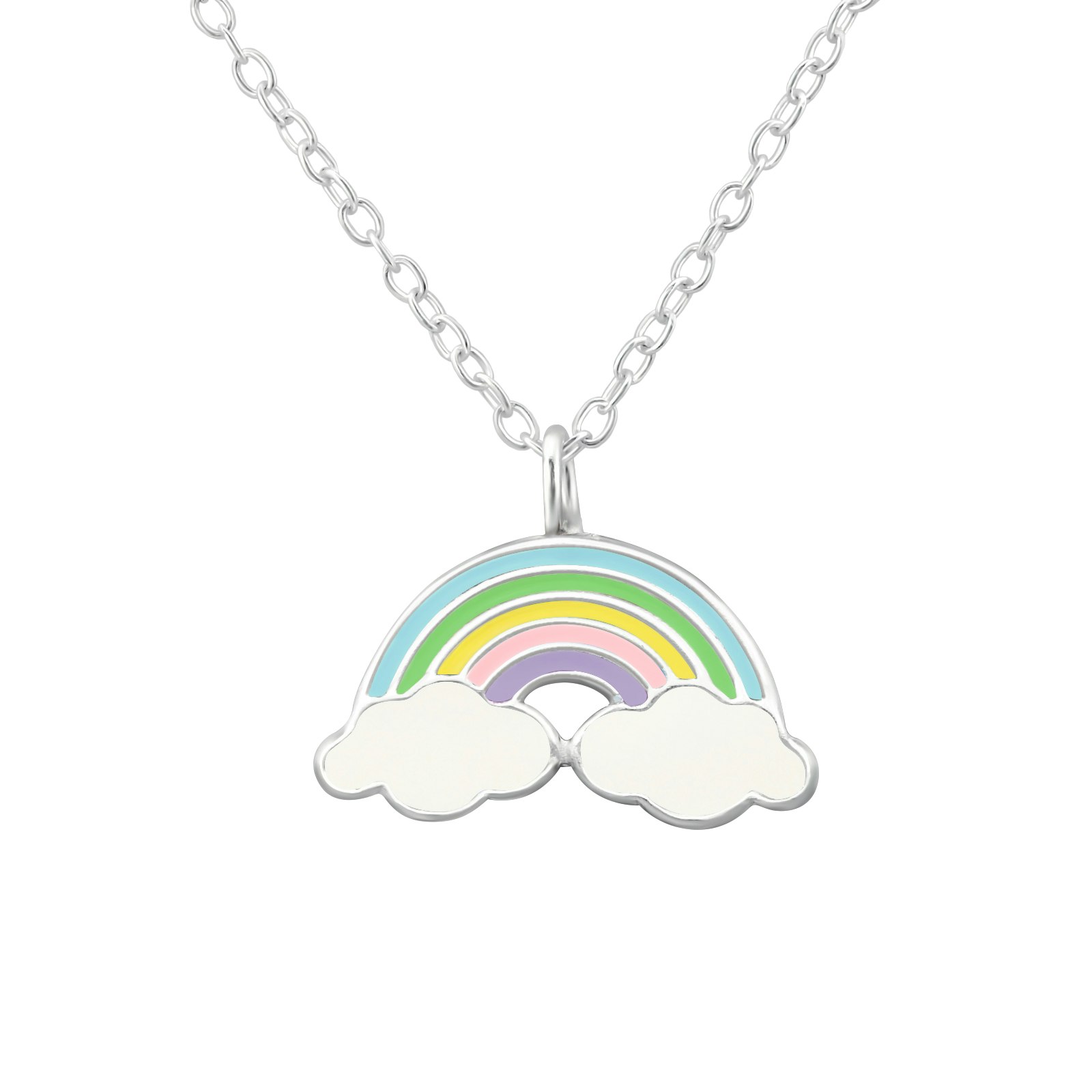 Barnhalsband Regnbåge på moln - sött halsband till barn i äkta 925 sterling silver