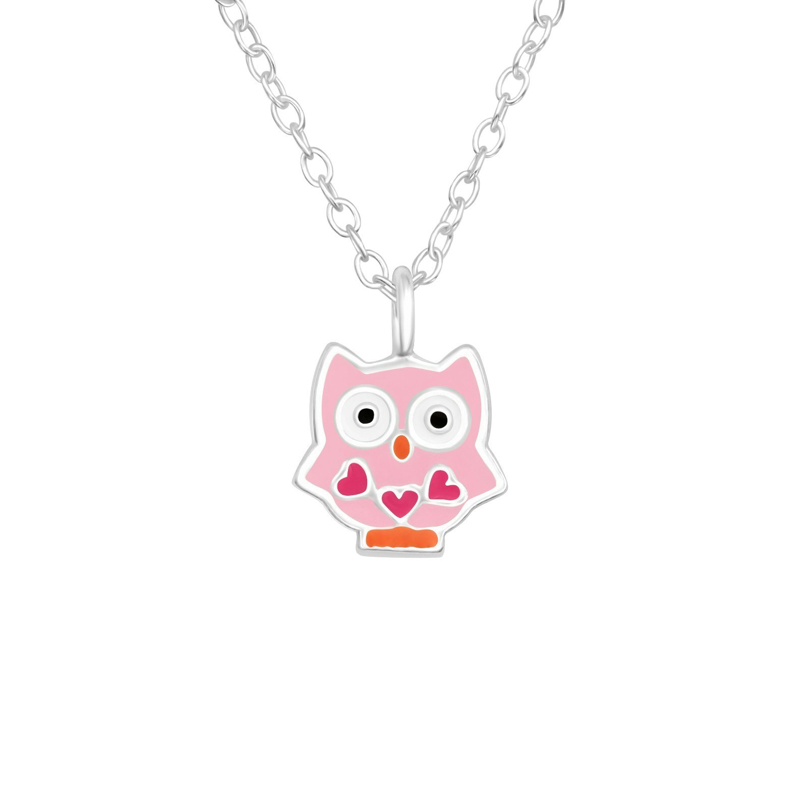 Barnhalsband Uggla rosa - sött halsband till barn i äkta 925 sterling silver
