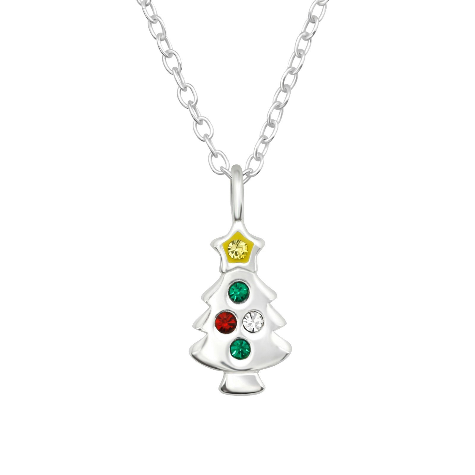 Julhalsband Julgran silver - söta julsmycken till barn i äkta silver - halsband med julmotiv