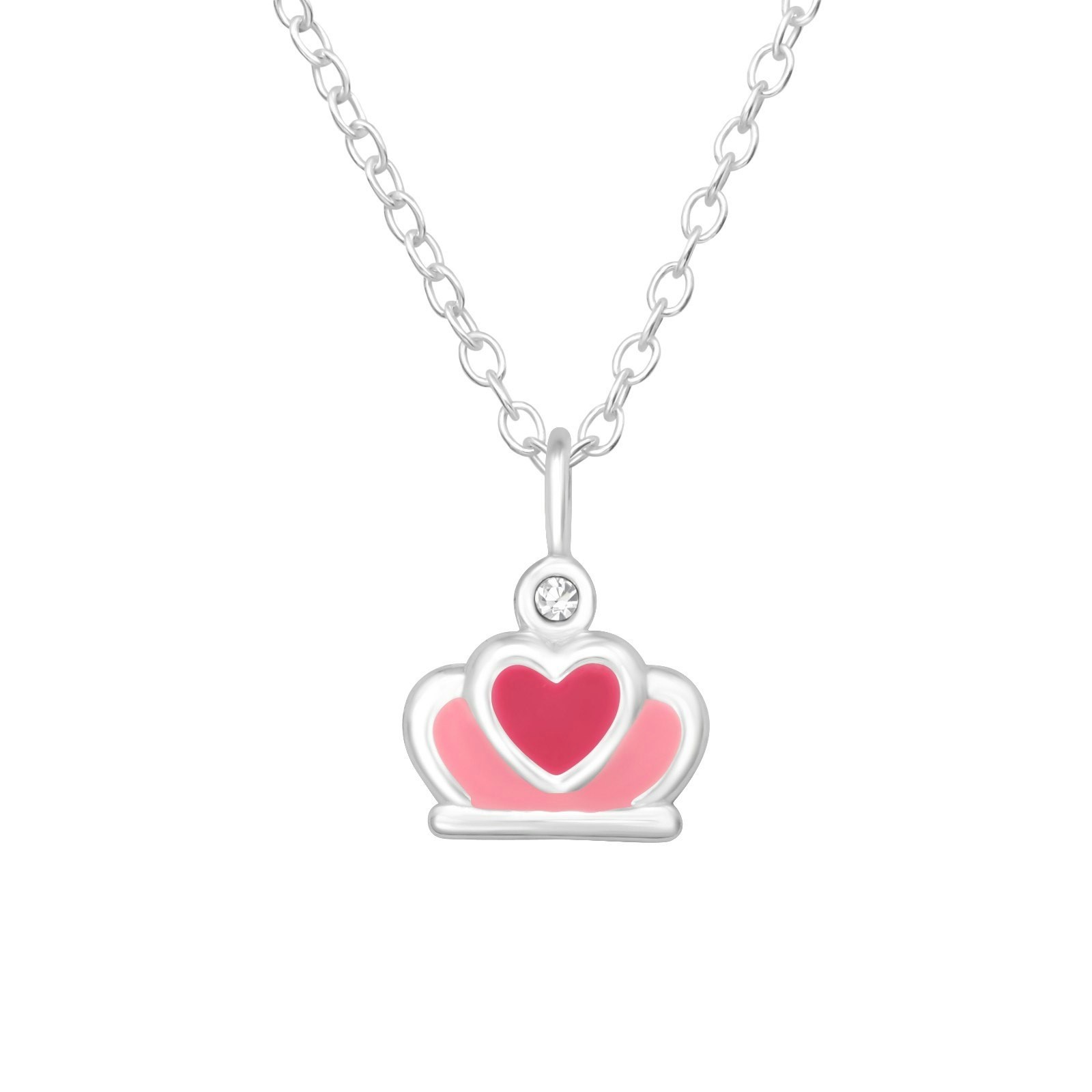Barnhalsband Rosa krona med hjärta - sött halsband till barn i äkta 925 sterling silver