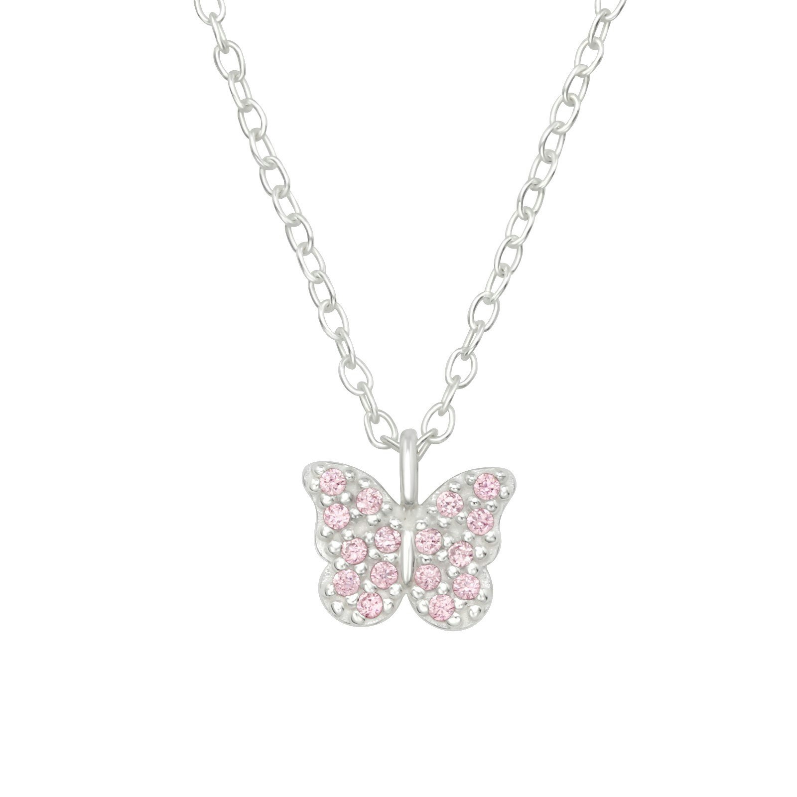 Barnhalsband Fjäril ljusrosa stenar - sött halsband till barn i 925 sterling silver