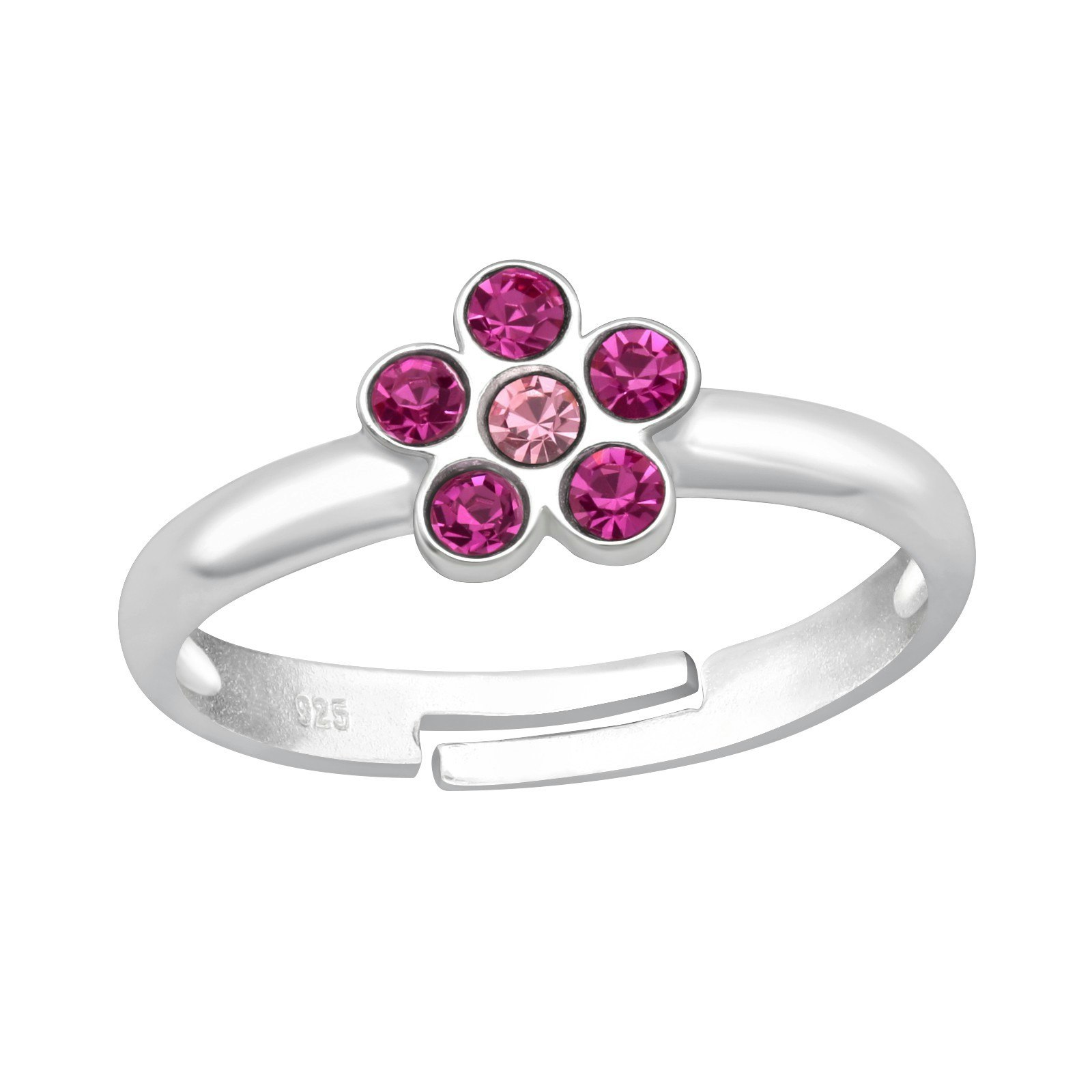 Ring till barn Blomma rosa stenar - söt, justerbar silverring - en barnring i äkta silver