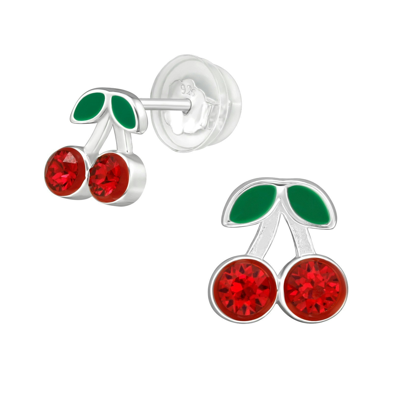 Barnörhängen Körsbär med glitterstenar - Sweethearts örhängen till barn i äkta 925 sterling silver