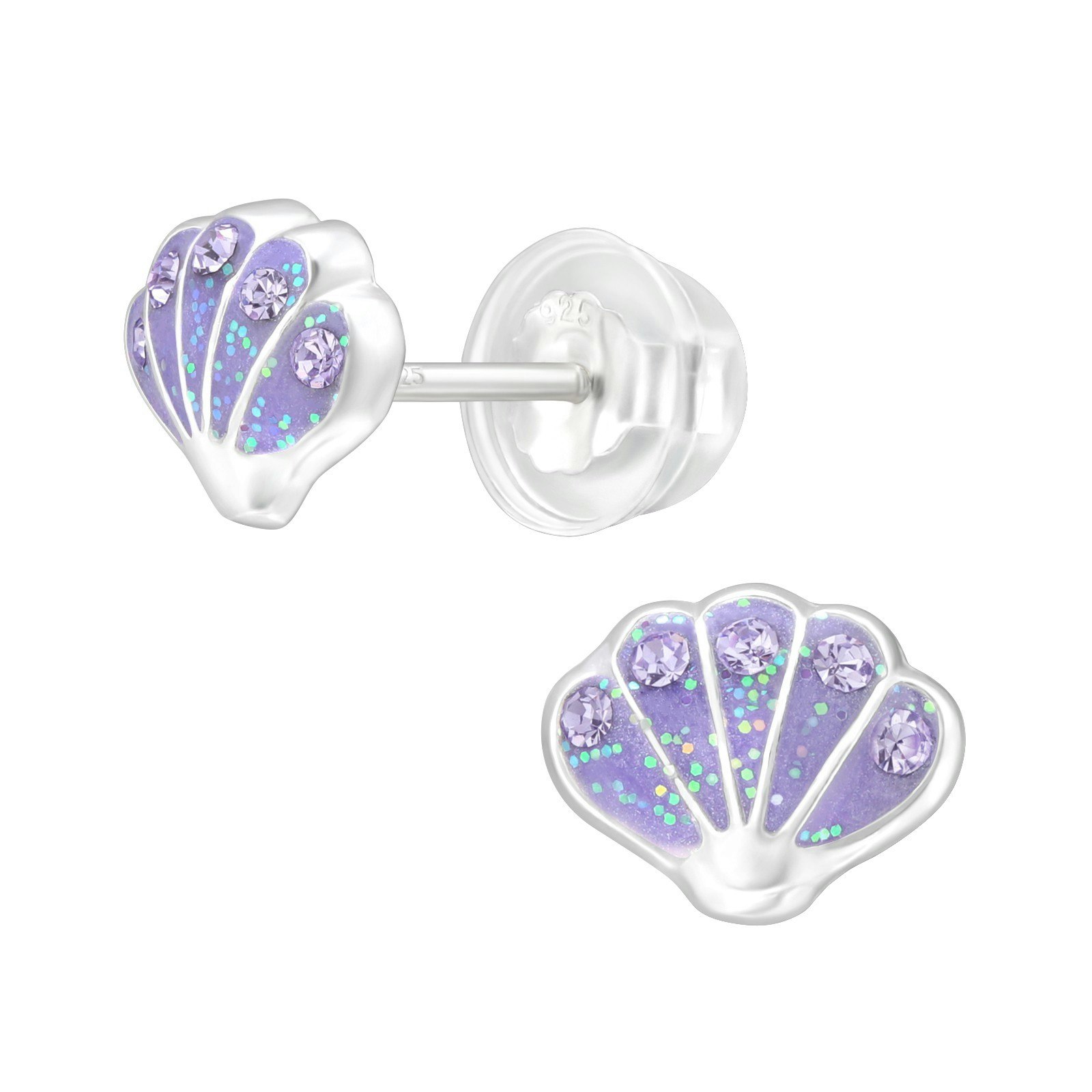 Barnörhängen Snäckor med glitter - söta Sweethearts örhängen till barn i äkta 925 sterling silver