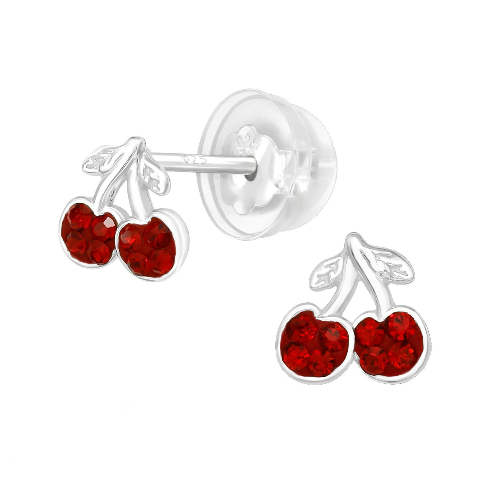 Barnörhängen Röda Körsbär - fina Sweethearts örhängen till barn i äkta 925 sterling silver