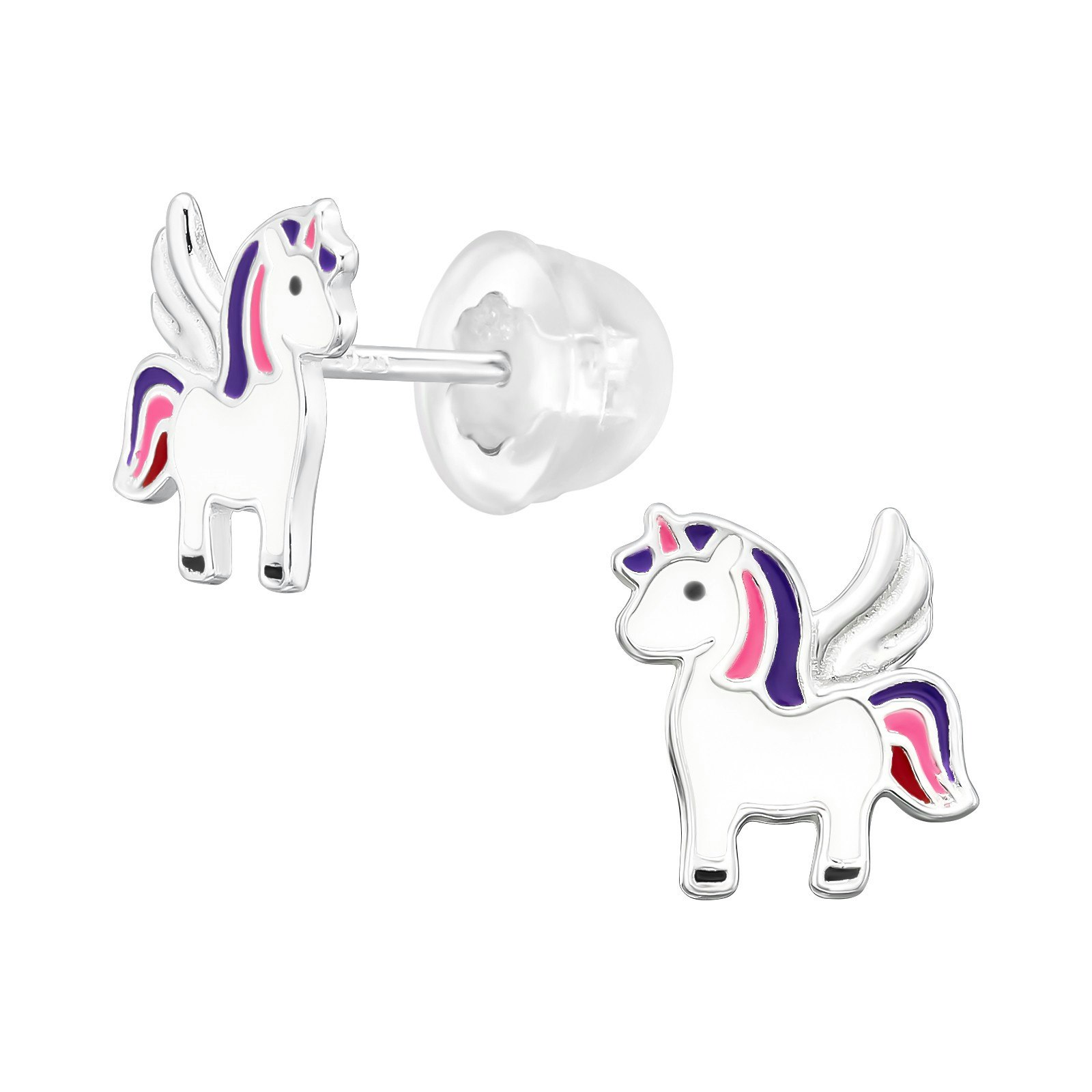 Barnörhängen stående Enhörning - söta Sweethearts örhängen till barn med enhörningar i äkta 925 sterling silver