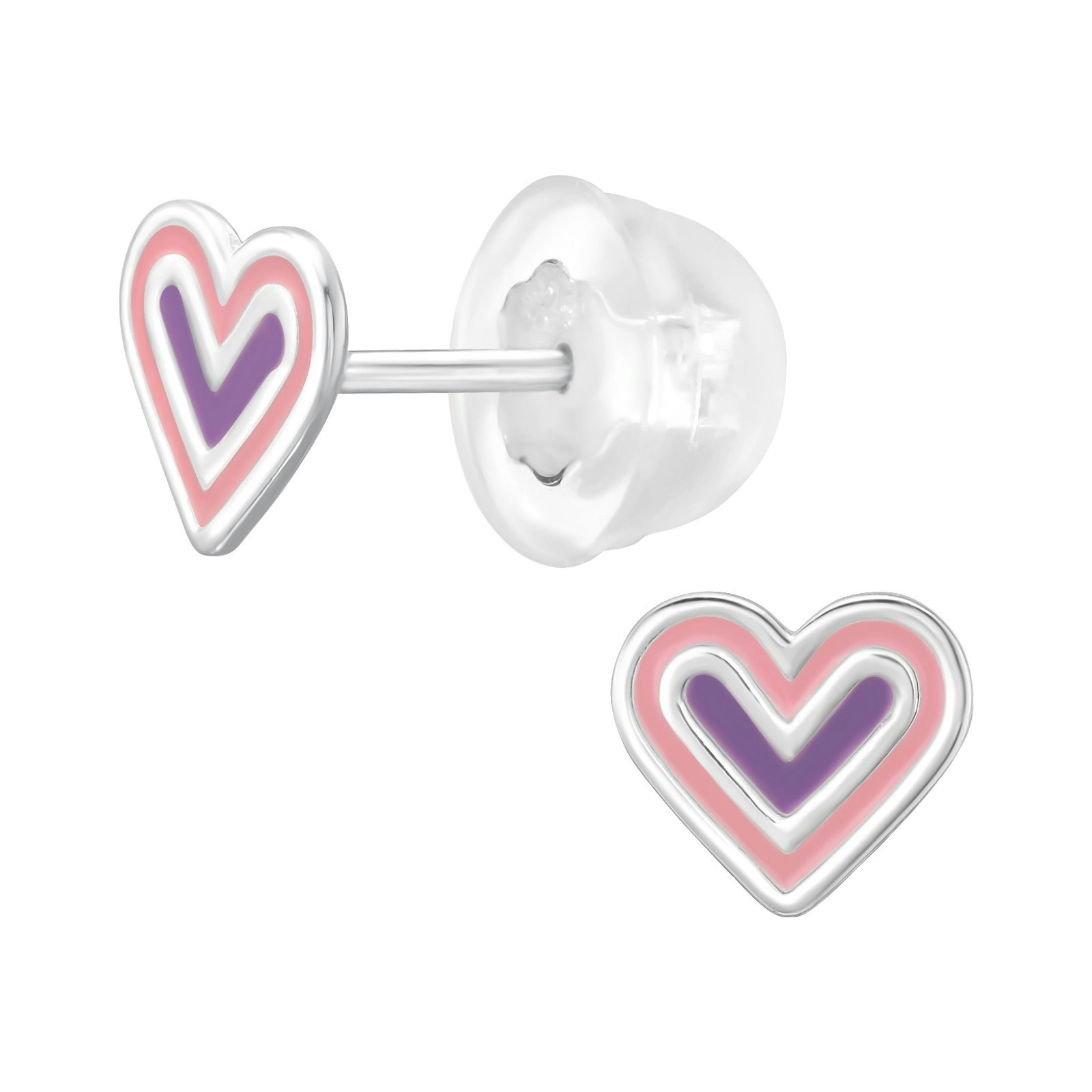 Barnörhängen Hjärta rosa & lila -  söta Sweethearts örhängen till barn med hjärtan i äkta 925 sterling silver