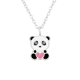 Børnehalskæde Panda med hjerte - halskæde til børn i sølv