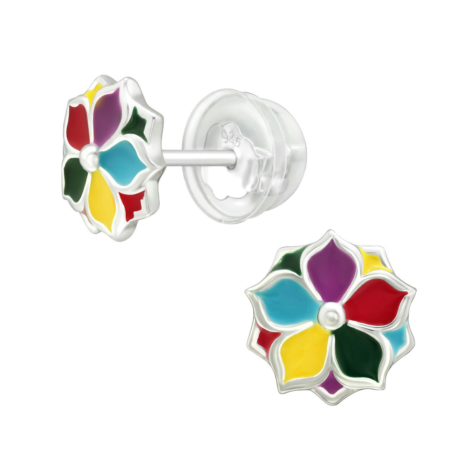 Barnörhängen färgglada Blommor - söta örhängen till barn blomma i äkta 925 sterling silver