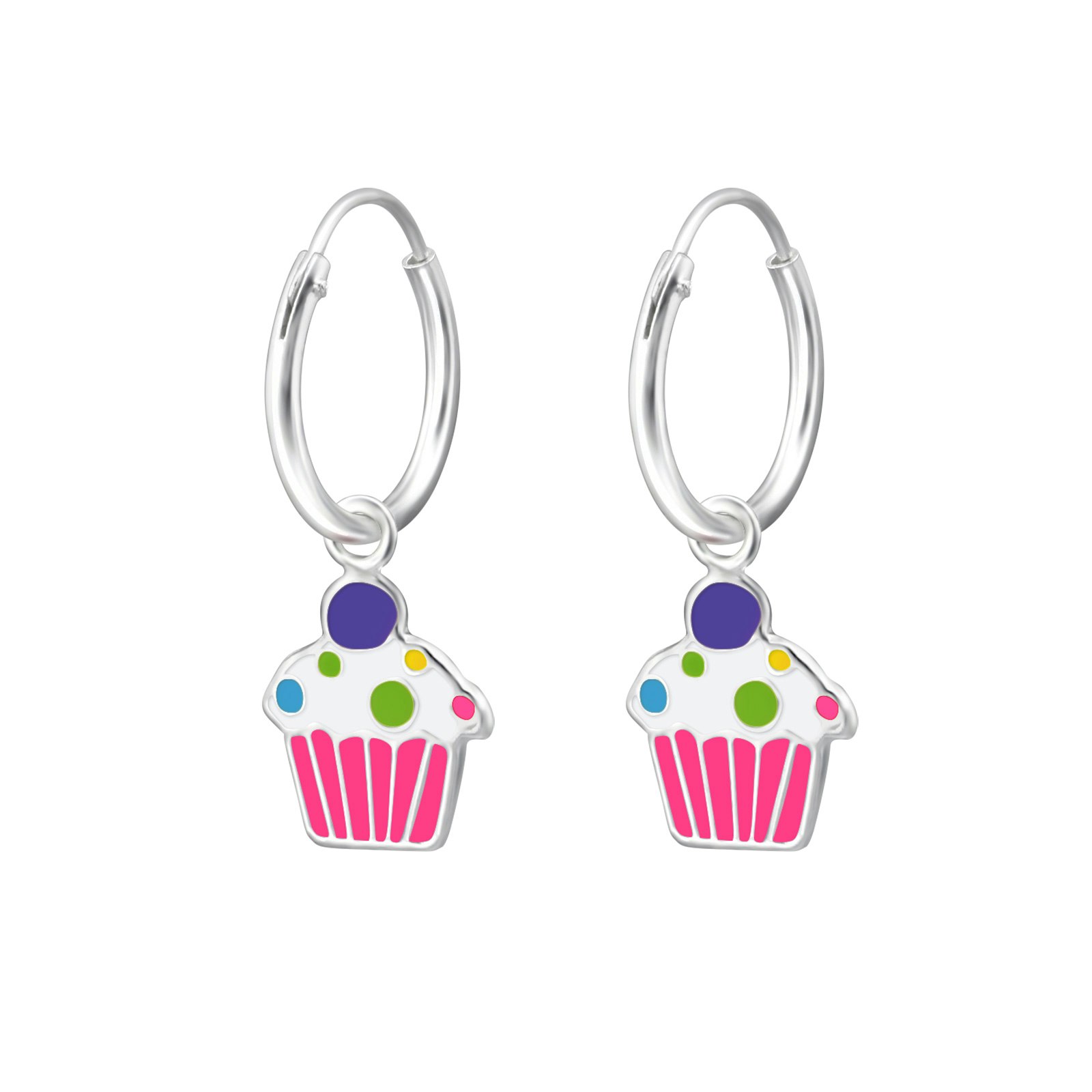 Hängande örhängen till barn - ringar med Cupcakes - barnörhängen i äkta 925 sterling silver